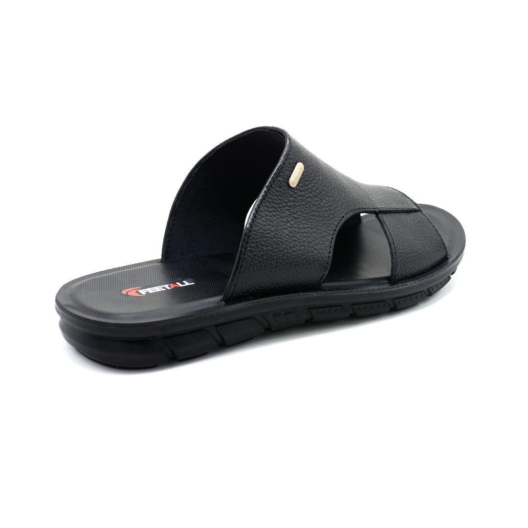 Black Textured Leather Comfort Slides
