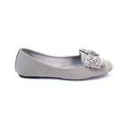 Grey Embellished Bow Ballet Flats
