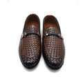 Brown Woven Leather-Style Slip-On Loafers