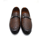 Brown Woven Leather-Style Slip-On Loafers