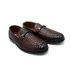 Brown Woven Leather-Style Slip-On Loafers