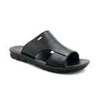 Black Textured Leather Comfort Slides