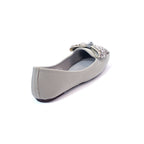 Grey Embellished Bow Ballet Flats