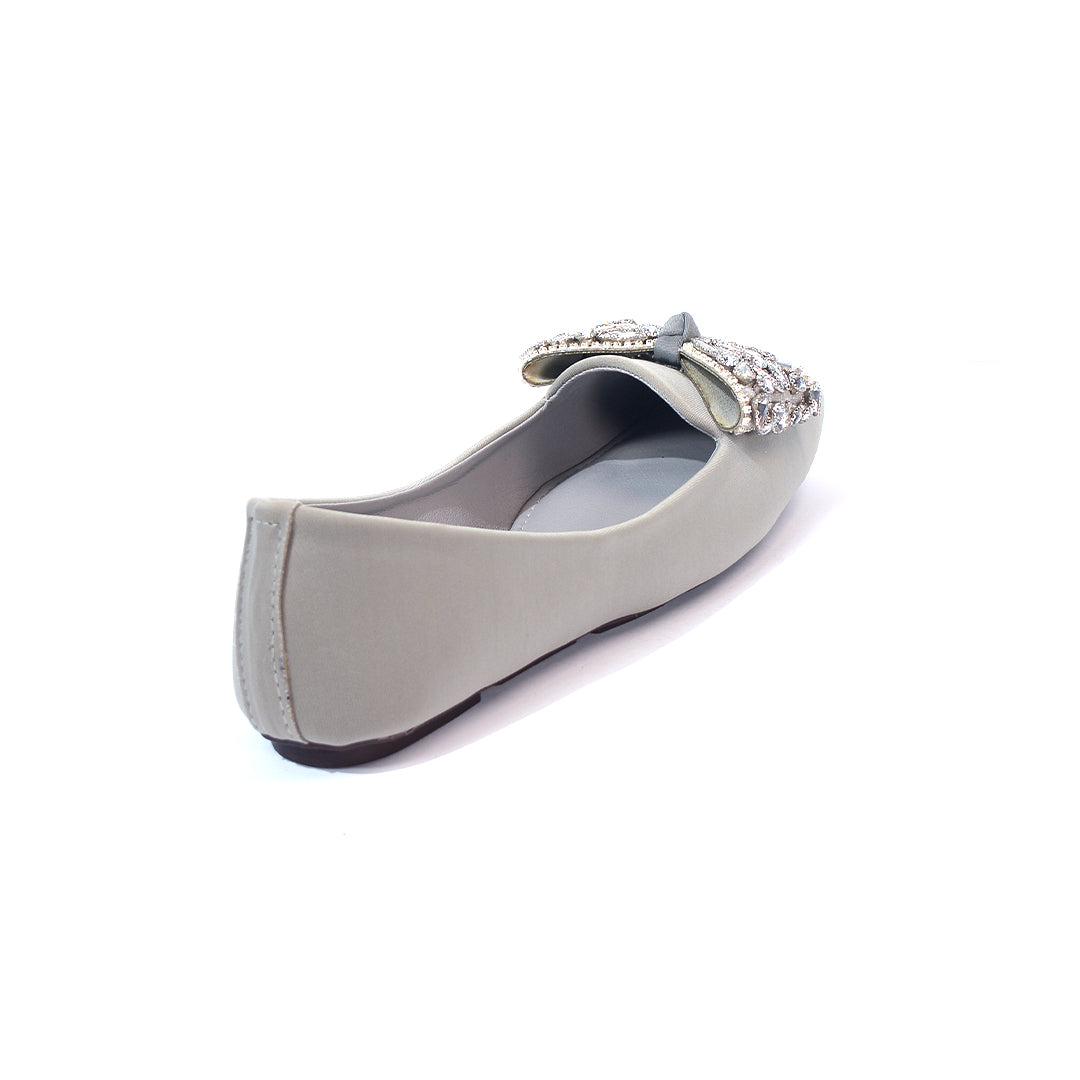 Grey Embellished Bow Ballet Flats