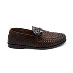 Brown Woven Leather-Style Slip-On Loafers