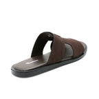 Luxe Brown Leather H-Buckle Slide Sandals