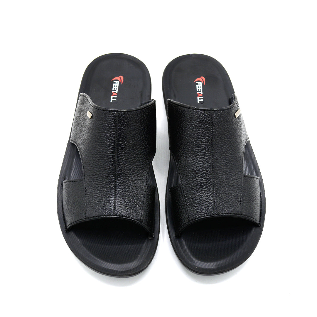 Black Textured Leather Comfort Slides