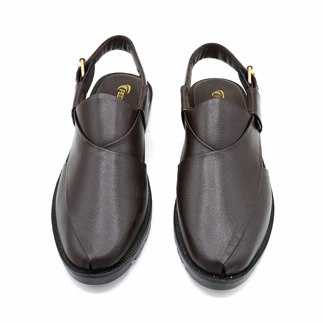 Classic Brown Leather Peshawari Slingback Sandal