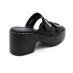 Double Buckle Platform Slide Sandals