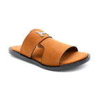 Men's Tan H-Buckle Leather Slide Sandals