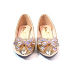 Gold Embellished Floral Pointed-Toe Flats