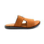 Men's Tan H-Buckle Leather Slide Sandals