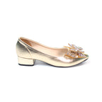 Gold Embellished Floral Pointed-Toe Flats