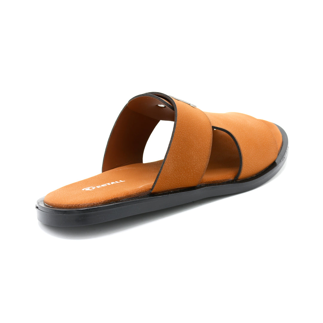 Men's Tan H-Buckle Leather Slide Sandals