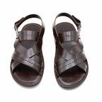 Cross-Strap Leather Slingback Sandal Dark Brown