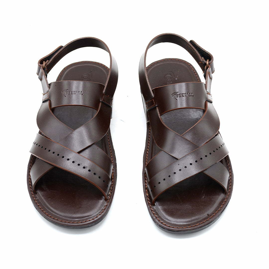 Cross-Strap Leather Slingback Sandal Dark Brown
