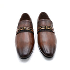 Men’s Brown Gold-Accent Formal Loafers