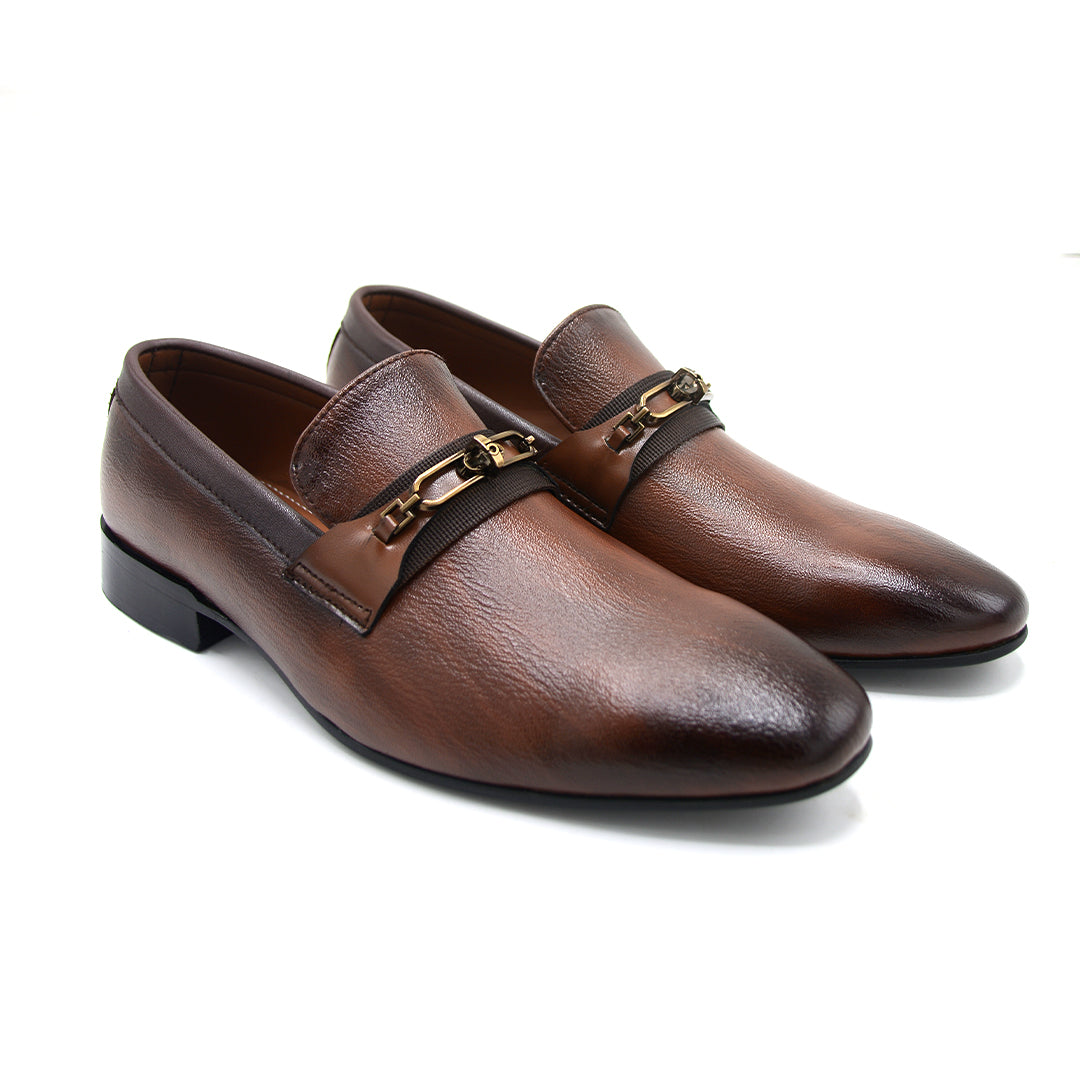 Men’s Brown Gold-Accent Formal Loafers