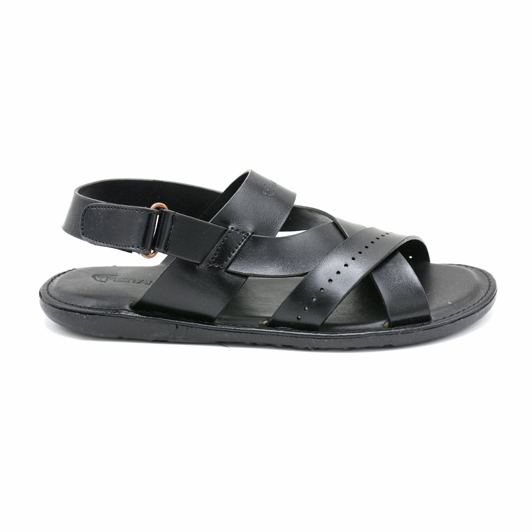 Cruz Black Leather Cross-Strap Slingback Sandal