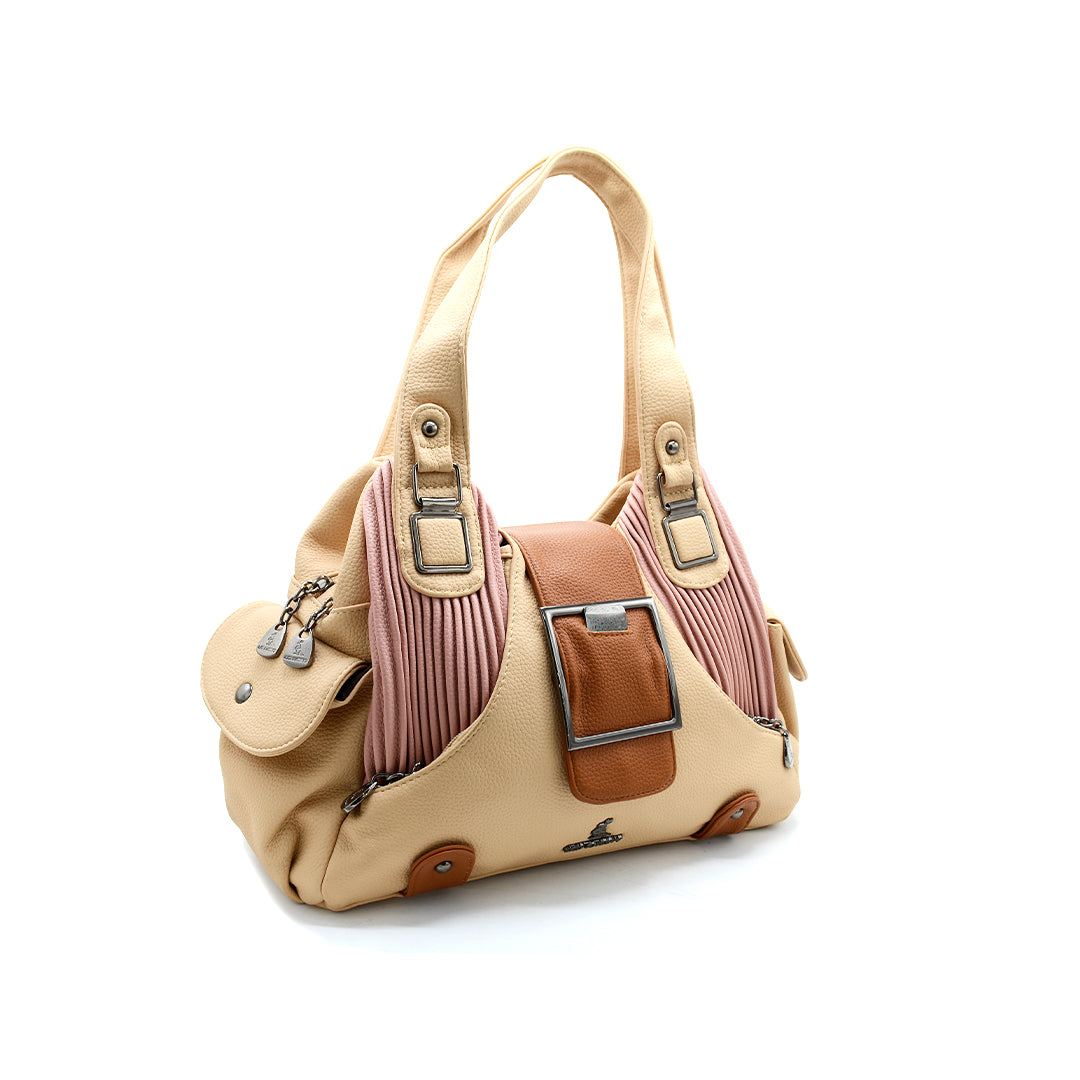 Elegant Beige & Blush Multi-Pocket Shoulder Handbag
