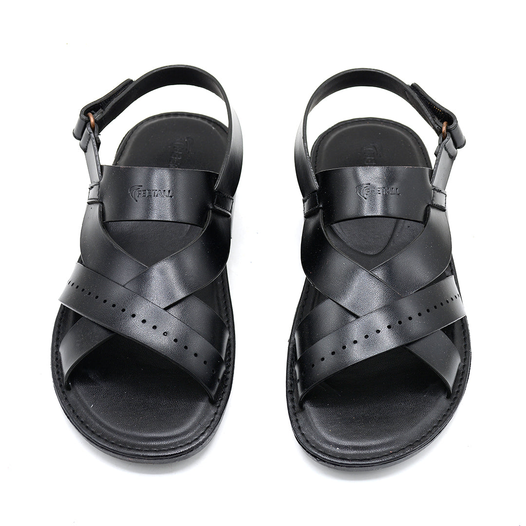 Cruz Black Leather Cross-Strap Slingback Sandal