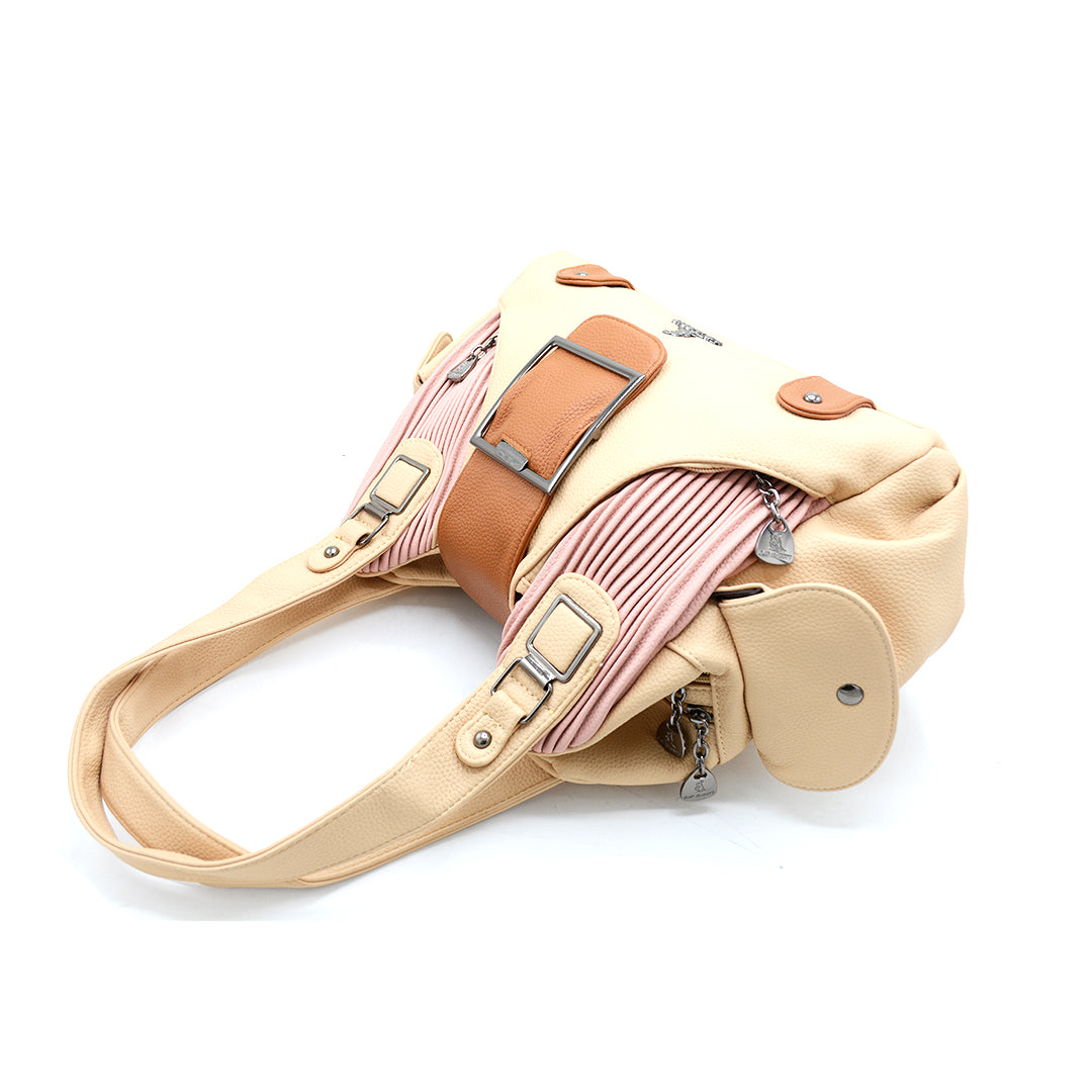 Elegant Beige & Blush Multi-Pocket Shoulder Handbag