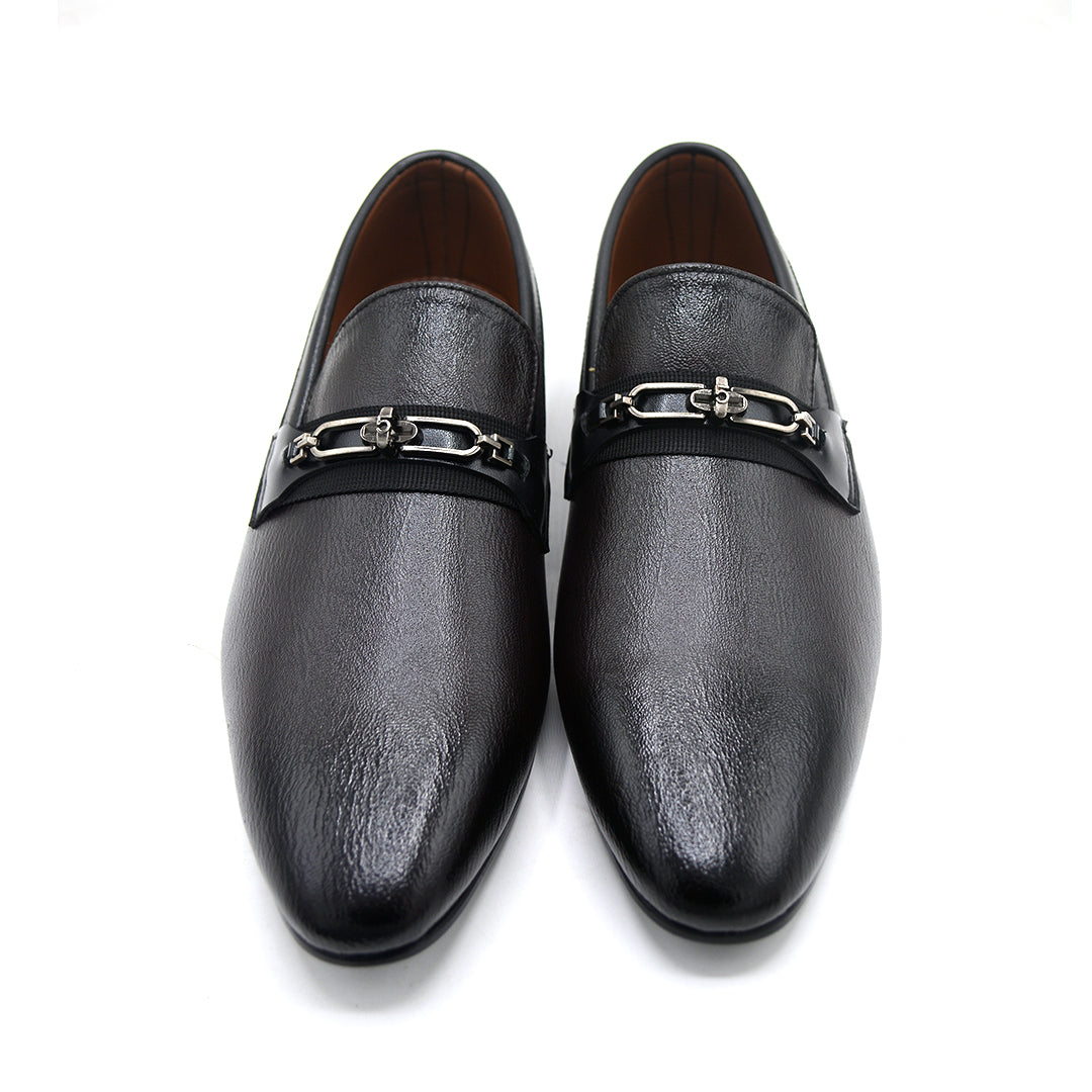Men’s Black Gold-Accent Formal Loafers