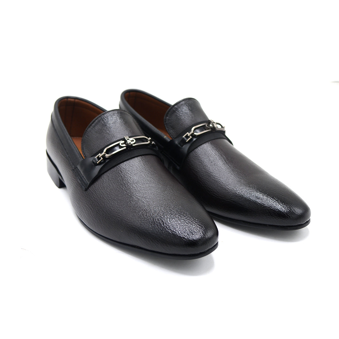 Men’s Black Gold-Accent Formal Loafers