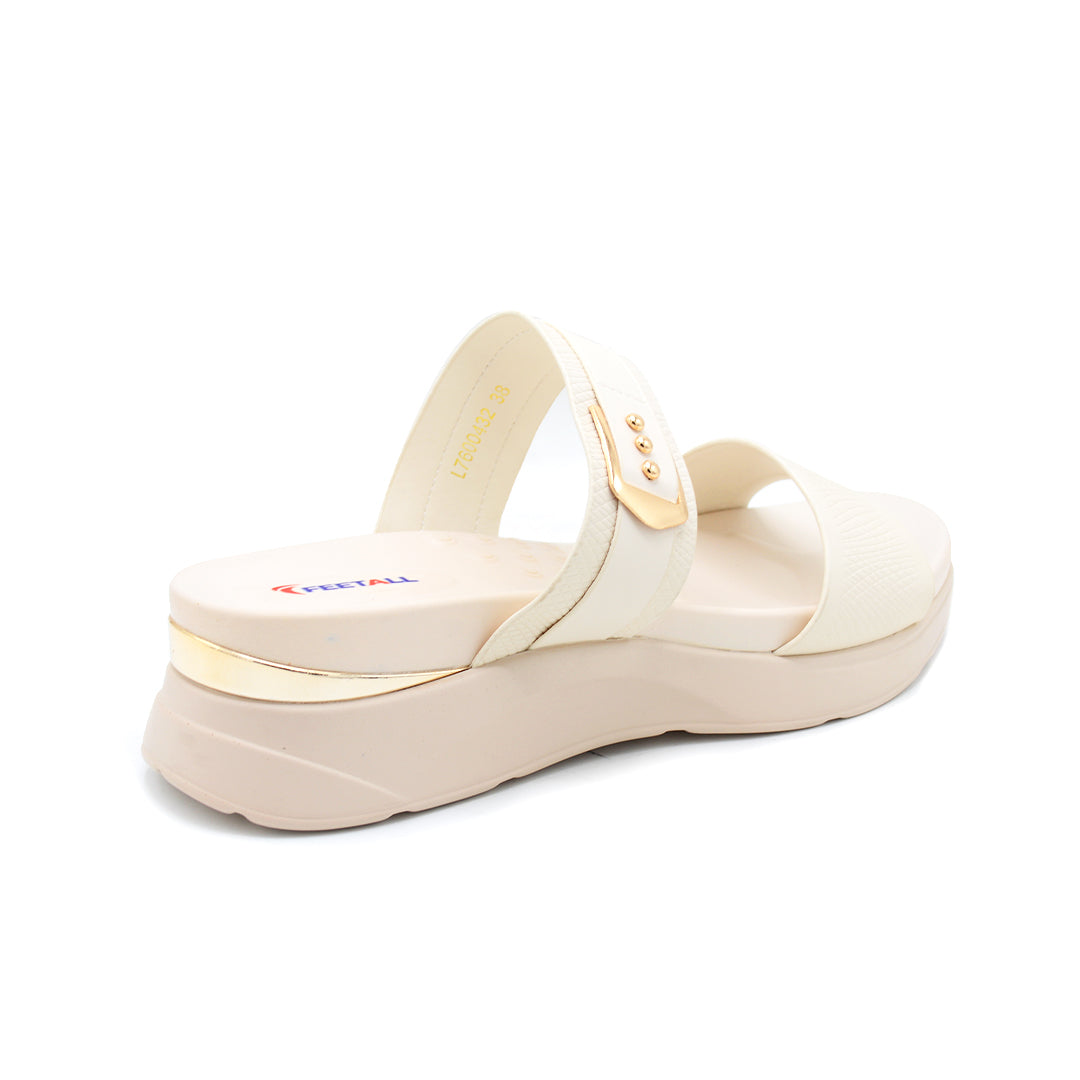 Chic Cream Platform Slide with Gold Buckle