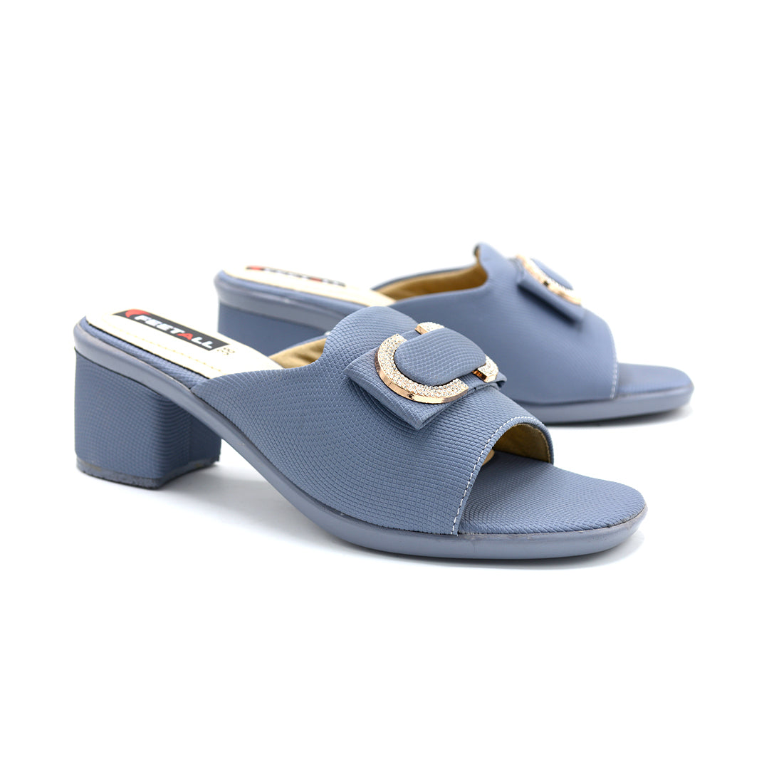 Buckle Detail Block Heel Slides