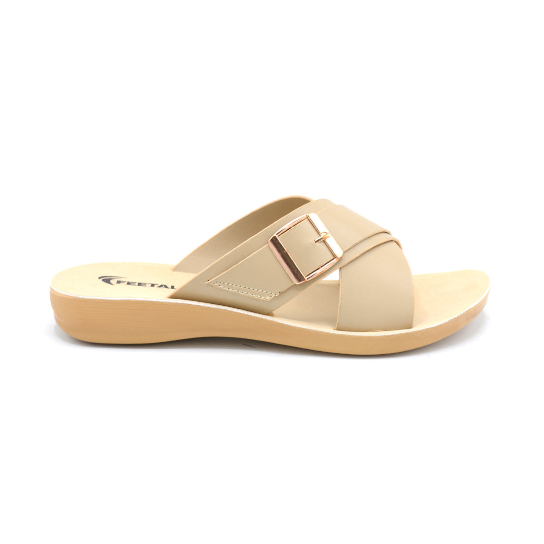 Crossover Buckle Slide Sandal In Nude