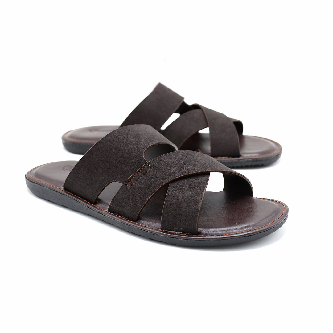 Cross-Strap Nubuck Leather Slide Sandals