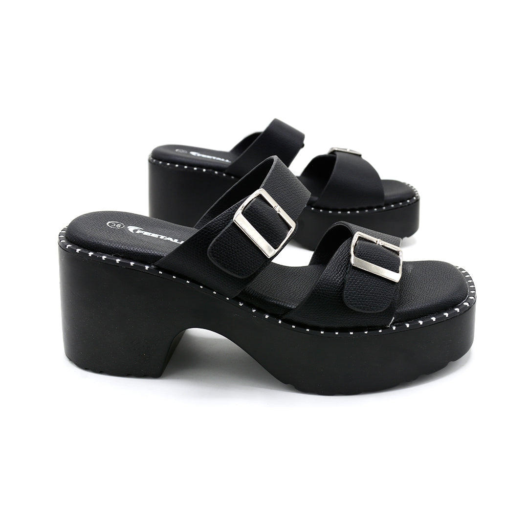 Double Buckle Platform Slide Sandals