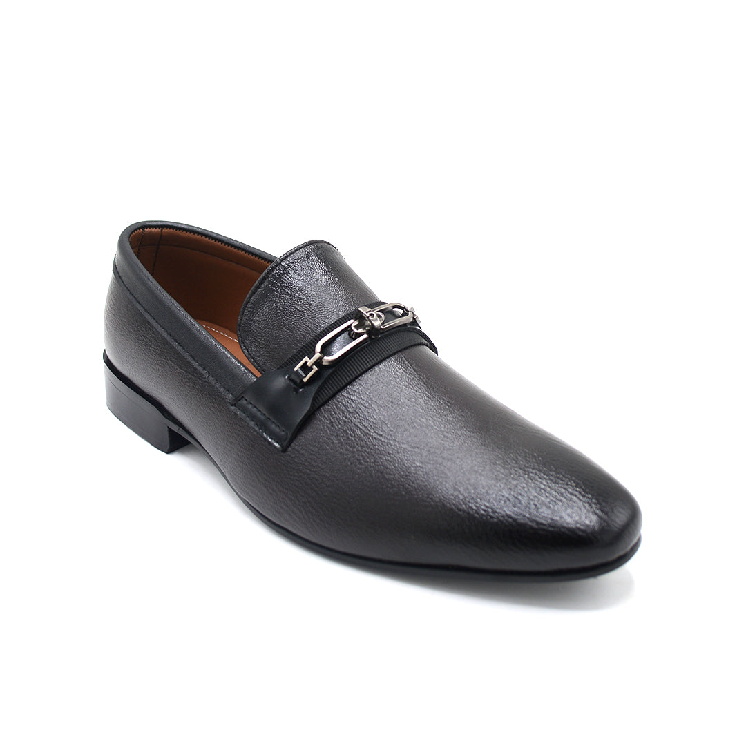 Men’s Black Gold-Accent Formal Loafers