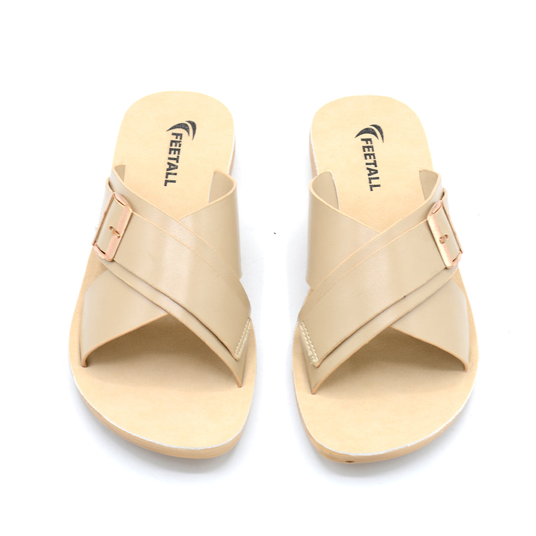 Crossover Buckle Slide Sandal In Nude