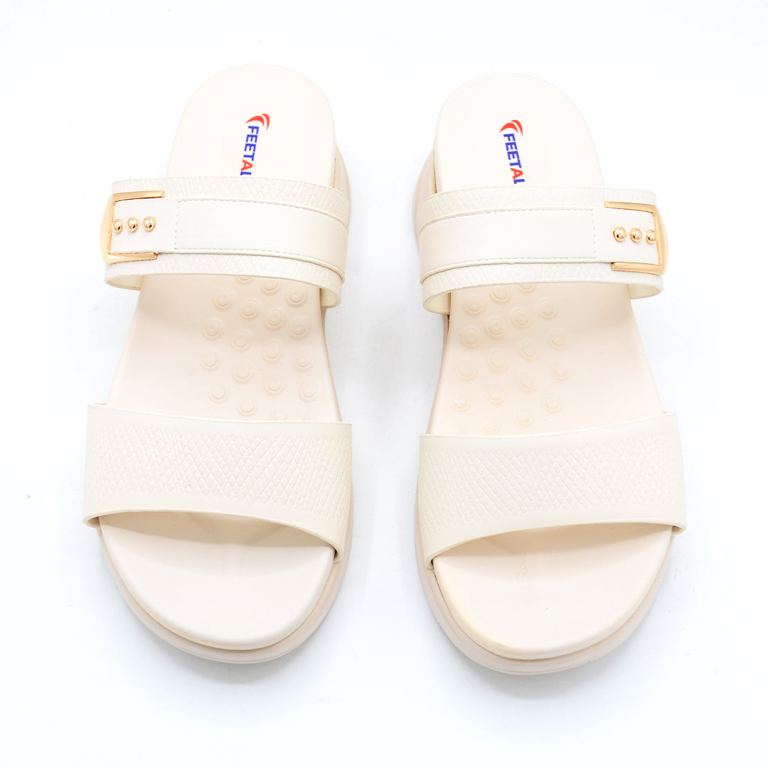 Chic Cream Platform Slide with Gold Buckle