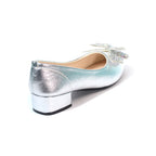 Silver Embellished Floral Pointed-Toe Wedge Flats