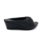 Textured Cross Strap Wedge Slides