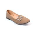 Beige Embellished Buckle Ballet Flats