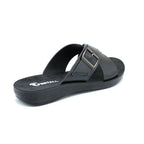 Cross-Strap Buckle Slide Sandal in Black