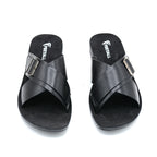 Cross-Strap Buckle Slide Sandal in Black