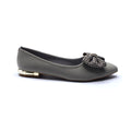 Grey Embellished Bow Pointed-Toe Flats