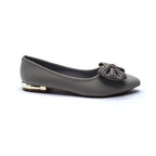 Grey Embellished Bow Pointed-Toe Flats
