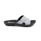 Silver Glitter Slide Sandals With Black Sole