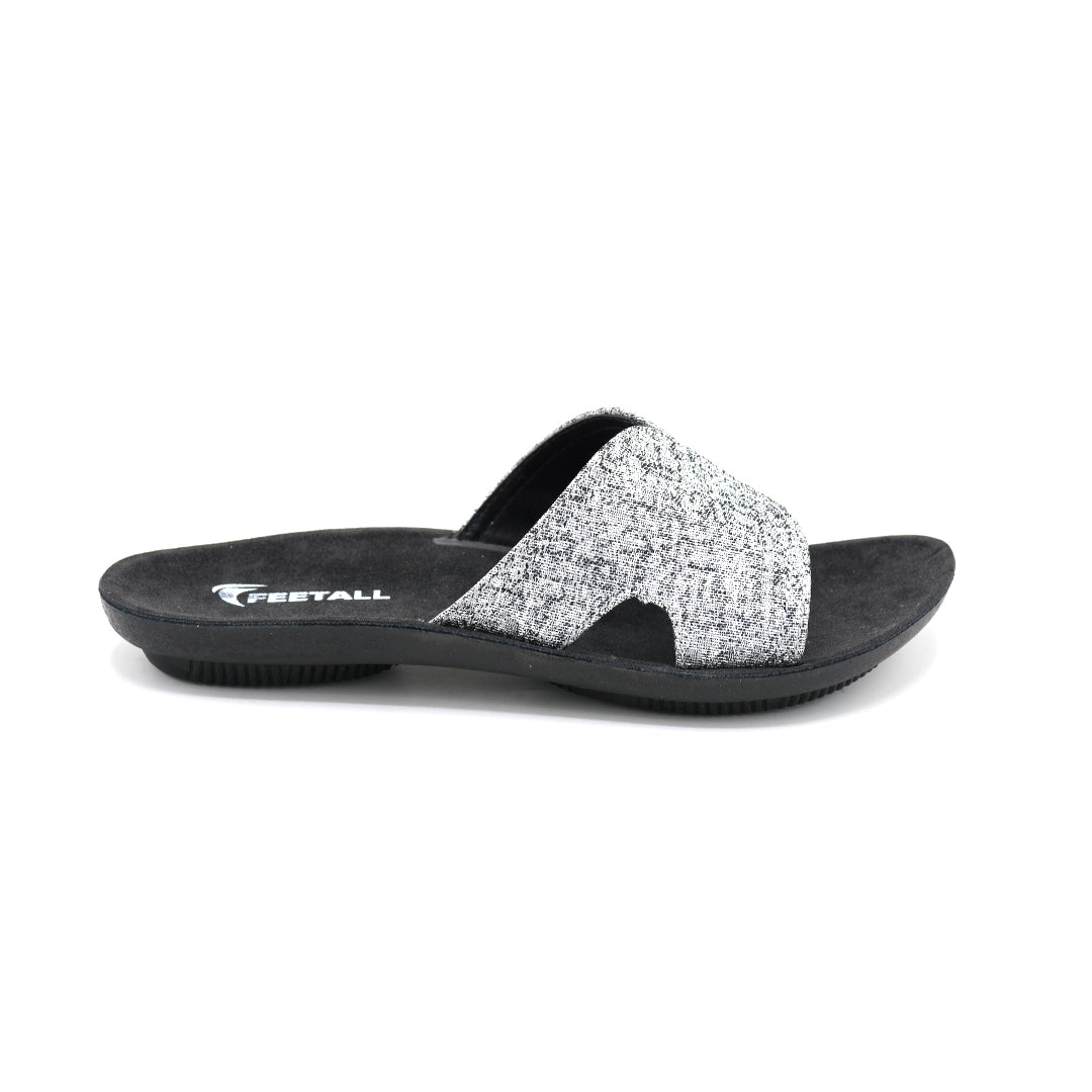 Silver Glitter Slide Sandals With Black Sole