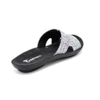 Silver Glitter Slide Sandals With Black Sole