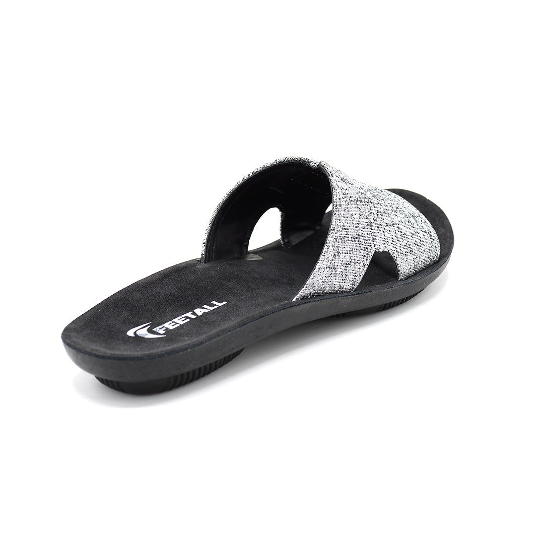 Silver Glitter Slide Sandals With Black Sole