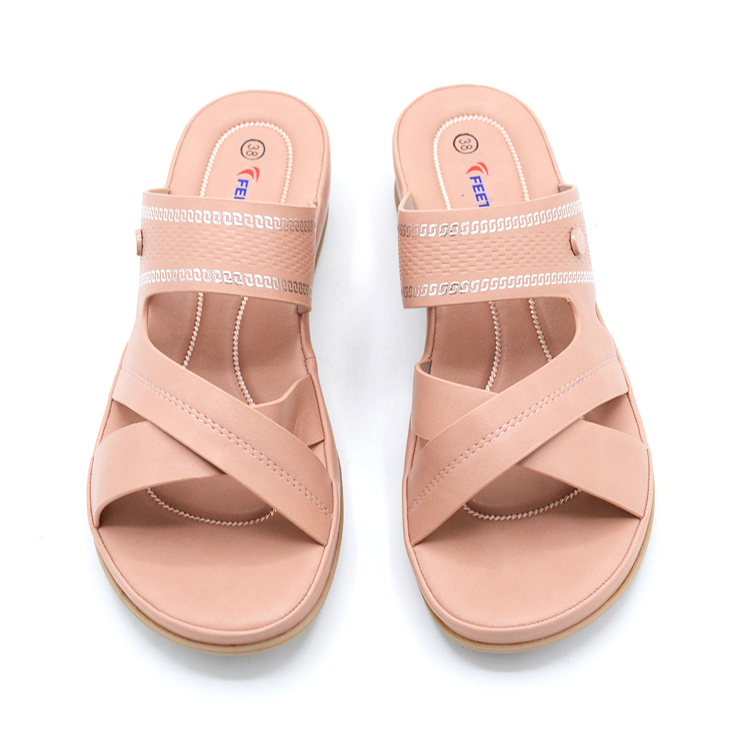 Blush Elegance Cross-Strap Wedge Slide