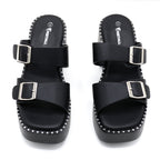 Double Buckle Platform Slide Sandals