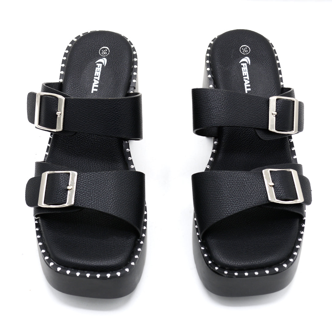 Double Buckle Platform Slide Sandals